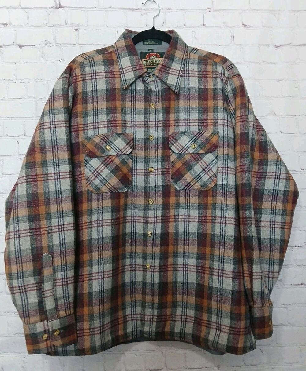 Vintage Greatland Sportswear Plaid Buttondown Jacket Coat Mens Size Large Lined